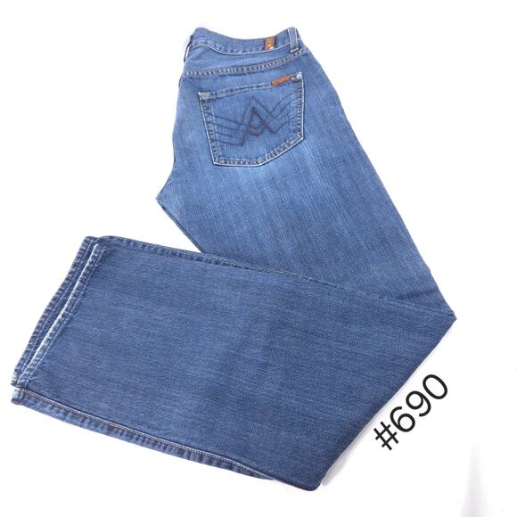 7 For All Mankind Brett Button Zip Medium Wash Denim Jeans Womens Size 32 Blue - Picture 1 of 8